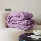 WESHIONGOO Chunky Knit Blanket Throw 51"×63" Knitted Throw Blankets for Couch Bed Fluffy Soft Blanket with Jumbo Chenille Yarn Thick 100% Handmade(Lilac)