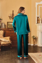 Ekouaer Women's Classic Button Down Long Satin Silk Pajama Set
