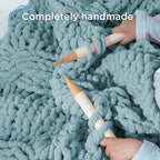 Chunky Knit Blanket Throw - 100% Hand Knitted Chunky Soft Throw Blanket for Couch, Thick and Warm Blanket for Winter, Blue, 50x60 Inches