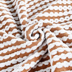 Striped Knit Throw Blanket with Braided Tassels 50" x 60", Hand Knitted Soft Chunky Chain Design Boho Farmhouse Blanket, Two Tone Tassel Decor Throw for Couch Bed Sofa Outdoor, Camel White