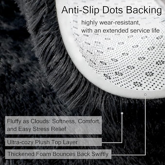 Ultra Soft Shag 8x10 Black Area Rug – 8x10 Rugs for Living Room, Non-Slip, Fluffy Plush Large Carpet, Shaggy Furry Rug for Bedroom, Dorm, Kids and Girls Room, Nursery, Home Office Décor