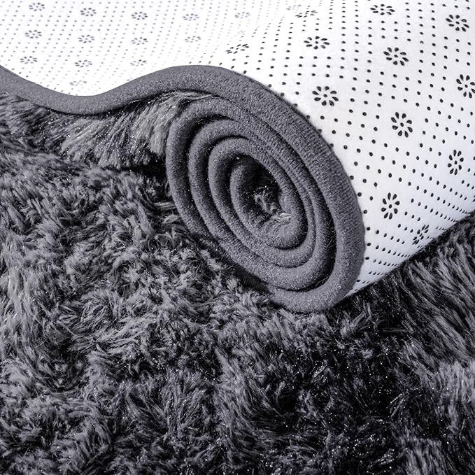ISEAU Area Rugs 8x10 Feet for Living Room Rugs, Ultra Soft Fluffy Rugs for Bedroom, Non-Slip Modern Large Shag Bedroom Rug, Carpet for Living Room Home Decor, Tie-Dyed Dark Grey