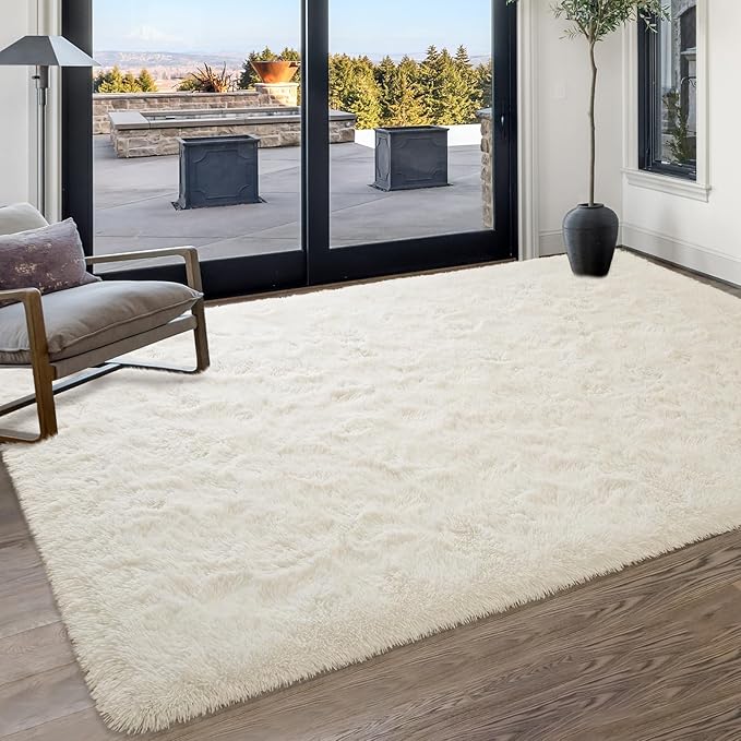 Softlife Area Rug for Bedroom, Fluffy Shag Plush 3x5 Cream Rugs for Living Room Girls, Shaggy Throw Soft Fuzzy Small Kids Carpet for Dorm Bedside Ultra Cozy Non-Slip Indoor Decor