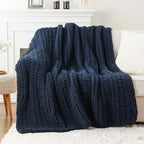 Battilo Navy Chunky Knit Throw Blanket for Couch, Navy Blue Chenille Throw Blanket Super Soft Cozy Thick Warm Cable Knitted Blanket for Bed, Sofa, Living Room, 50"x60"