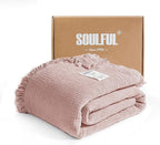 SOULFUL Muslin Throw Blanket with Tassels - Soft Cotton Throw Blanket for Couch or Bed, Lightweight and Breathable Gauze for All Seasons, LightChampagne, 50" x 60"