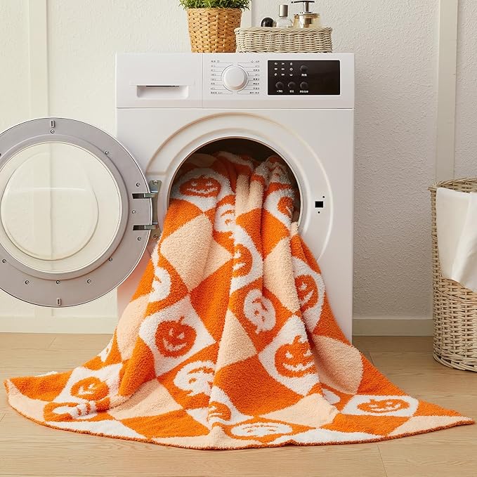 CYMULA Halloween Knit Throw Blanket - Pumpkin Blanket for Couch, Soft Cozy Lightweight Fluffy Blanket for Fall Decor, 60"x80"