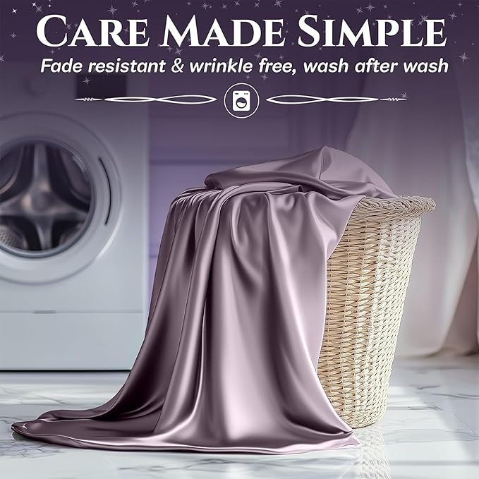 SLEEP SANCTUARY Satin Sheets King Size – 4 Piece Luxury Silky Bed Set, Softer Than Silk, 15" Deep Pocket, Cooling & Wrinkle-Free, Moisture-Wicking & Breathable for Hair & Skin (Lavender)