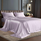 BEDELITE King Size Sheets Set, Luxury Soft Lavender Satin Sheets for Hair and Skin, Similar to Silk Bed Sheets Set 4 Pieces with 1 Deep Pocket Fitted Sheet, 1 Flat Sheet, and 2 Pillowcases