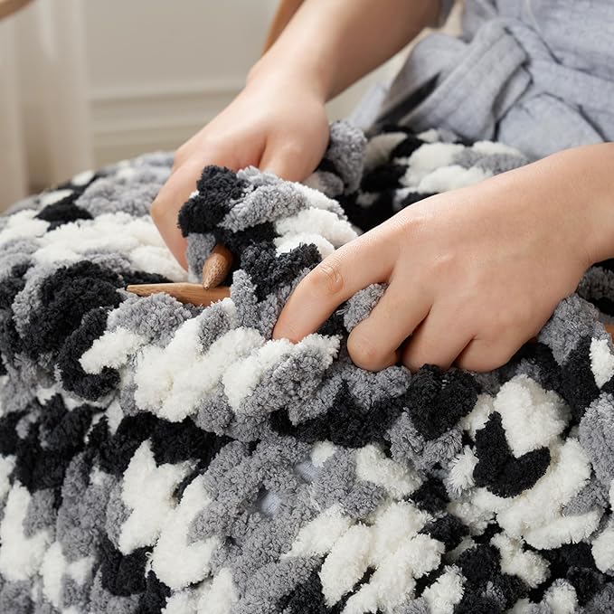 Amélie Home Chunky Knit Throw Blanket for Couch, Soft Chenille Handmade Crochet Throw Rope Knot Blanket for Couch, 50"x60", Space-Dyed Black