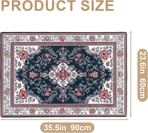 Area Rug 2x3 ft Entry Rug Washable Vintage Boho Rugs Non Slip Low Pile Floral Door Mat Small Carpet for Bedroom, Bedside, Kids Room, Office, Dining Room