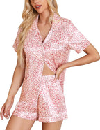 Samring Women's Silk Satin Pajamas Set Short Sleeve Sleepwear Two Piece Button Down Pj Set with Pockets S-XXL
