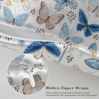 Vintage Blue Brown Butterfly 1 Pack Satin Pillowcase for Hair and Skin Floral 1 Pack Satin Pillowcase with Hidden Zipper Soft Breathable Cooling Pillow Cover Queen Size for Bedroom Sofa 20”x30”