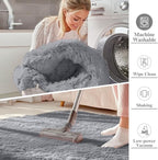OLANLY 8x12 Machine Washable Large Area Rugs for Living Room, Bedroom, Soft Fluffy Shaggy Bedside Rug, Indoor Floor Carpet for Kids Girls and Boys, Dorms, Nursery, Home Decor Aesthetic, Light Grey