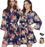 WJing Yi Jia 2Pcs Womens Floral Kimono Robe Silk Robes Bride Bridesmaid Satin Robes Bridal Dressing Gown Silky Bathrobe