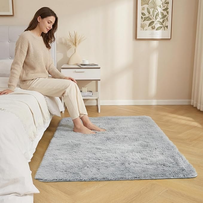 duduta Grey Soft Fluffy Rectangle Rug 3x5 ft, Shag Furry Plush Throw Rug for Bedroom Nursery Living Room Home Decor