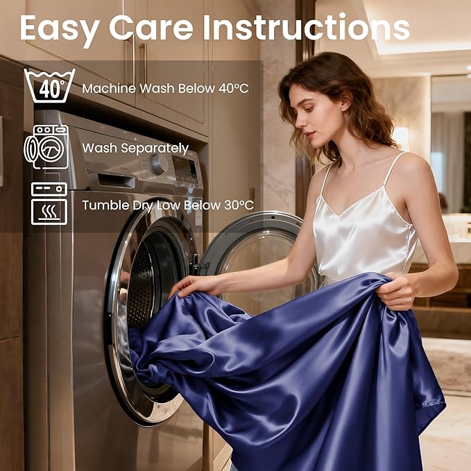 Love's cabin Twin Satin Sheet Sets - 3 Piece Navy Blue Silky Bed Sheets Twin with Deep Pockets, Luxury Silk Feel Satin Sheet Set Bedding Set (1 Flat Sheet,1 Fitted Sheet,1 Pillow case)