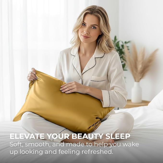 Pure Bedding Satin Pillowcase 2 Pack - King Size (20"x40", Gold) - Silky Pillow Cases for Hair and Skin - Satin Pillow Covers with Envelope Closure - Extra Soft Premium Microfiber