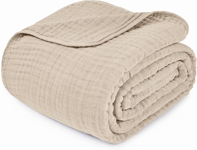 Comfy Cubs Muslin Blanket for Adults Twin 90" x 66" - 6 Layer Soft, Breathable & Lightweight Muslin Adult Blanket - Machine Washable & Designed in The US Bedding for All Seasons - Sand