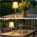 Liliful 2 Pcs Cordless Table Lamp Rechargeable Touch LED Small Gold Portable Battery Operated USB-c Desk Lamp 3 Color Dimmable for Bedroom Living Room Dining (Gold,Hollow Lined Style)