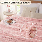 L'AGRATY Chunky Knit Blanket Throw - Soft Chenille Yarn Throw Blanket 60x80: Handmade Thick Cable Knit Crochet Blanket - Large Knit Blanket Chunky Rope Knot Throw Blanket for Couch Sofa Bed Home Decor
