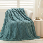 NEWCOSPLAY Super Soft Twin Blanket Light Teal Premium Silky Flannel Fleece 3D Checkered Lightweight Bed Blanket All Season Use (Light Teal Checkered, Twin(60"x80"))