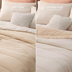 Bedsure Full Comforter Set - Cooling and Warm Bed Set, Beige Reversible Bedding for All Season, 3 Pieces, 1 Full Size Comforter (82"x88") and 2 Pillow Cases (20"x26")