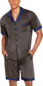 Ekouaer Men Satin Silk Pajamas Set with Pockets Sleepwear Shorts Satin Summer Loungewear 2 Piece Button Down Set S-3XL