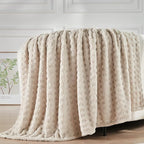 NEWCOSPLAY Super Soft Throw Blanket Linen Premium Silky Flannel Fleece 3D Waffle Checkered Lightweight Bed Blanket All Season Use (Linen, Throw(50"x70"))
