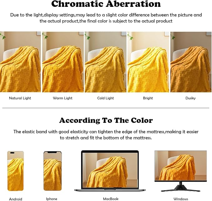 NEWCOSPLAY Super Soft King Blanket Mustard Yellow Premium Silky Flannel Fleece 3D Checkered Lightweight Bed Blanket All Season Use (Mustard Yellow Checkered, King(90"x110"))