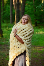 Throw Blanket Full Size 54"x75" for Bed - Chunky Knit Blanket, Boho Throw Blanket for Couch 100% Merino Wool (Cream, 54"x75")
