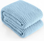 Knitted Throw Blanket 60"X80", Light Blue Knit Throws for Bed, Super Soft Boho Chevron Blankets for Couch Sofa Chair Room Decor, Textured Decorative Farmhouse Cozy Lightweight