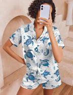 Ekouaer Womens Silk Pajama Sets Button Up Satin Pjs Short Sleeve 2 Piece Pj Sets Cute Lounge Sets with Chest Pocket