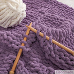 WESHIONGOO Chunky Knit Blanket Throw Knitted Throw Blankets for Couch Bed Fluffy Soft Blanket with Jumbo Chenille Yarn Thick 100% Handmade (Purple, 51"×63")