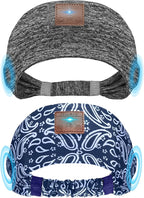 2-Pack Sleeping Headphones, Headband Headphones with Ultra-Thin HD Stereo Speaker, Bluetooth Headband for Sports, Workouts, Insomnia, Yoga, Air Travel, Meditation - Gray&Pattern Blue