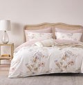 ALEISSEL Vintage Natural Cotton Comforter King Size 3Pcs - Brown & Lilac Gray Branches and Soft Blush Flowers on Off-White, Lightweight Reversible Floral Bedding Sets(King,104"×90")