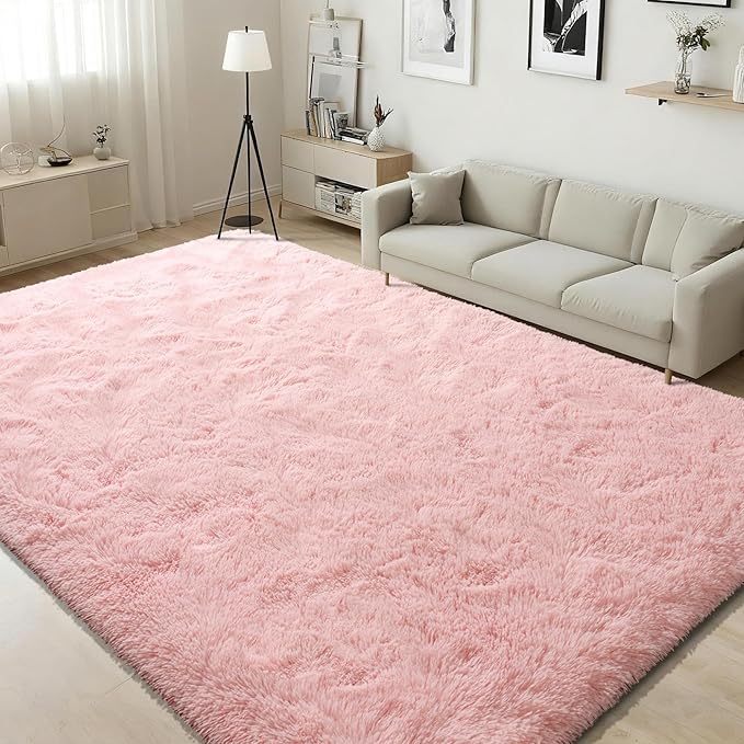 ISEAU 4x6 Area Rug for Living Room, Pink Rugs for Bedroom, Dorm, College, Apartment, Soft Shaggy Carpets, Machine Washable Mats, Under Bed, On Nursery Floors Mat, Boys, Girls Room Carpet Decor