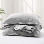 IR Imperial Rooms King Quilt Bedding Set Size (106" x 96") + 2 Pillow Shams (20" x 36"+ 2") - 3 Pcs All Season Lightweight Reversible Microfiber Coverlet Floral Embossed Quilt Bedspread (Silver)