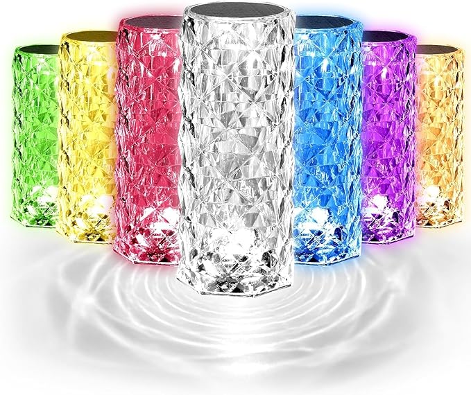 Deogos Crystal Table Lamp, Remote and Touch Control Rose Wave Lamp, RGB Color Changing Night Light, Dimmable, USB Rechargeable Decoration Ambient Lighting for Dinner/Bars/Game room/Living Room/Bedroom