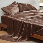 Bedsure Satin Sheets Full Size - 4 Piece Silky Bedsheets with 15 Inches Deep Pocket Fitted Bedsheet,1 Flat Sheet, 2 Satin Pillowcases, Good for Hair & Skin (Full, Coffee)