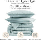 Southshore Fine Living, Inc. Oversized Full/Queen Quilt Set, Lightweight Coverlet, All Season Quilt Bedding with 2 Shams, Brick Pattern Symmetrical Stitching, Quilted Bedspreads Queen Size, Sky Blue