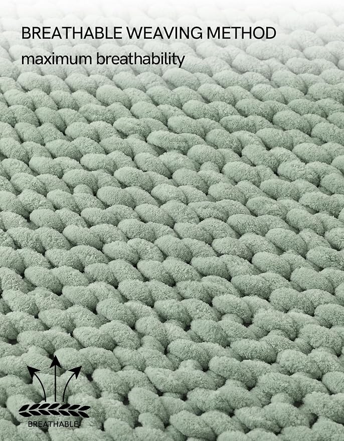 YnM Chunky Throw Blanket, Medium-Weight, Hand Knitted with Chenille Yarn, Skin Friendly, Ventilated and Breathable, Machine Washable, Home Décor Piece for Couch, Sofa and Bed (Sage Green, 30x40 Inch)