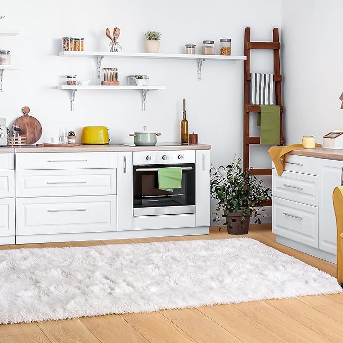 ISEAU Runner Rug for Bedroom, 2x6 Feet Shag Area Rug with Upgrade Non Slip, Fluffy Carpet Runner for Hallway, Fuzzy Soft Living Room Rugs for Kids Girls Bedroom Decor, Cream White