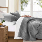 IR Imperial Rooms Twin Quilt Bedding Set Size (68” x 86”) + 1 Pillow Shams (20” x 26” + 2”) - 2 Pcs All Season Lightweight Reversible Microfiber Coverlet Embossed Quilt Bedspread (Grey)