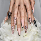 Hypnaughty 24 Pcs Nude Pink Leopard Extra Long Matte Coffin Press on Nails with Glitter XL False Nails with Glue (Nude Pink Leopard)