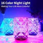 Crystal Lamp, Touching Control Table Lamp 16 Color Changing LED Rose Diamond Lamp River Silver Nightstand Night Light for Bedroom, Home Office, Bar Party, Christmas, Birthday Gifts (Small)