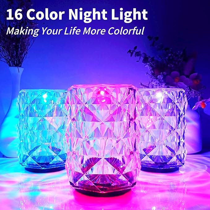 Crystal Lamp, Touching Control Table Lamp 16 Color Changing LED Rose Diamond Lamp River Silver Nightstand Night Light for Bedroom, Home Office, Bar Party, Christmas, Birthday Gifts (Small)