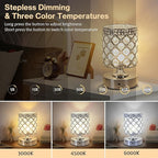 TOBUSA 6000mAh Crystal Battery Operated Lamp, Silver Modern Cordless Table Lamp Rechargeable, Portable Bedside Touch Small Desk Lamp 3000K-4500K-6000K, Stepless Dimmable Wireless LED Night Light