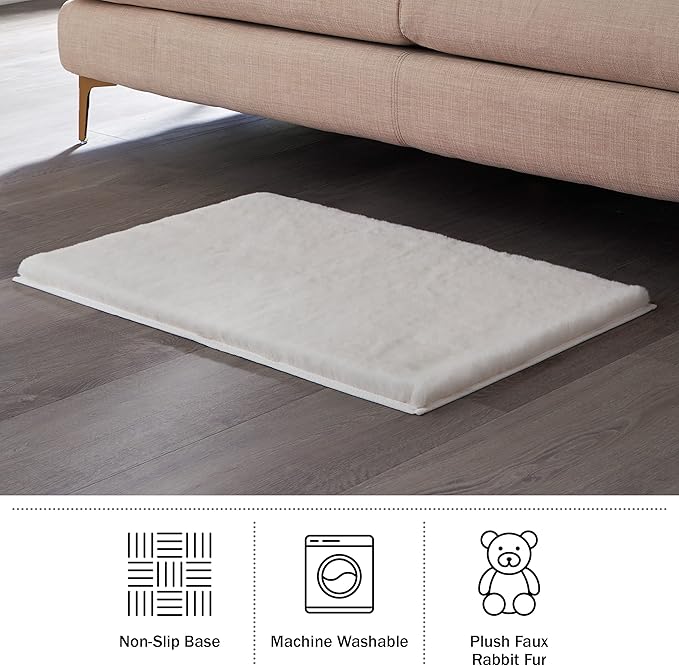 Home-Complete Faux Fur Bath Mat – 21x34-Inch Nonslip Jacquard Faux Fur Rug for Washable Rug Bathroom or Kitchen, Beige