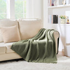 Chunky Knit Olive Green Throw Blanket 60"x80",Soft Cozy Knitted Blanket for Couch Sofa Bed, Cute Decorative Spring Throw for Living Room