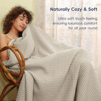 PHF Ultra Soft Waffle Weave Blanket Twin Size 66"x 90"- Washed Lightweight Breathable Cozy Woven Blanket for Bed - Aesthetic Decor for Couch Bedding Sofa Home Car - Light Khaki/Linen
